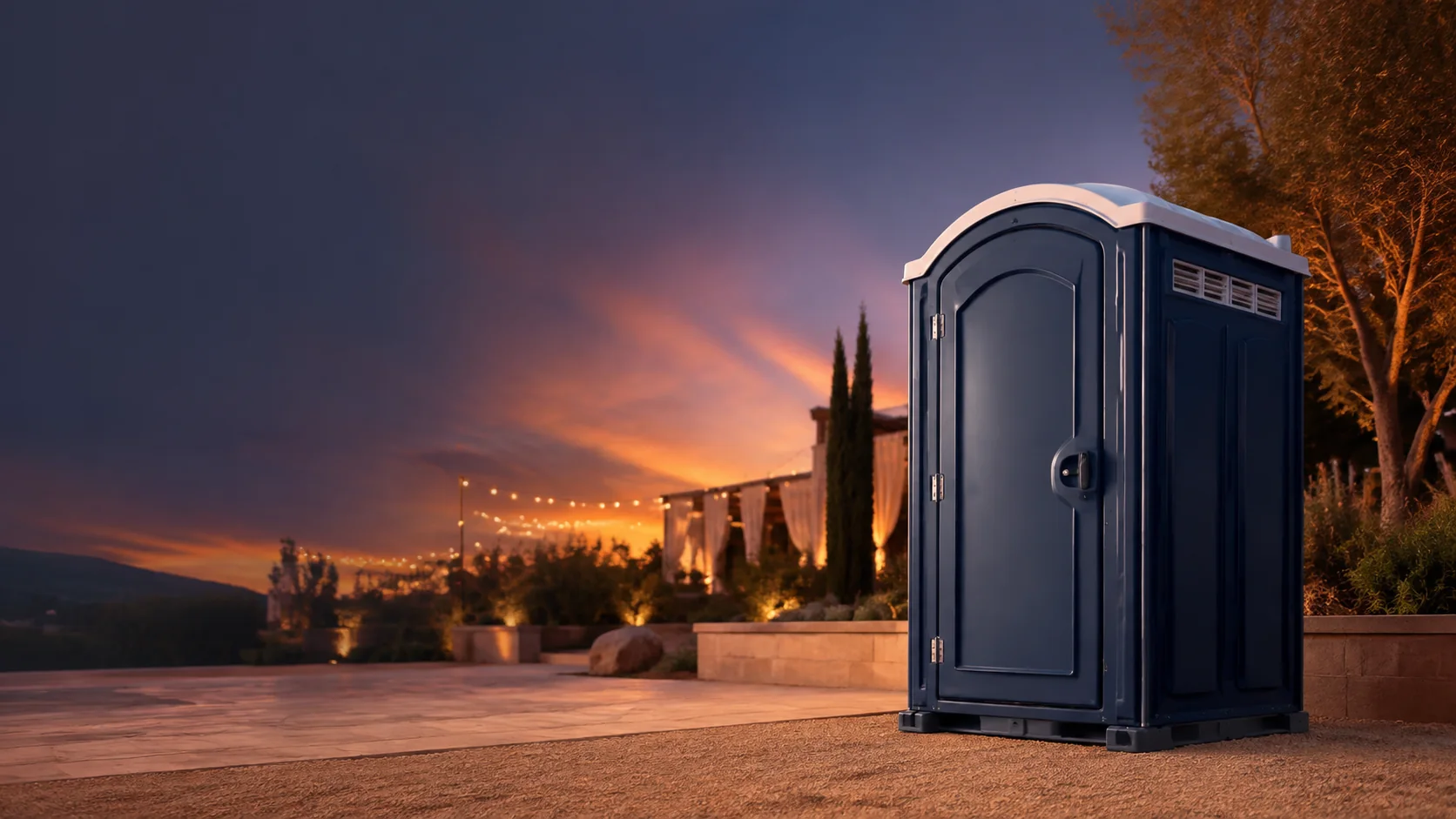 Portable restroom shown for rental planning in Lancaster, CA